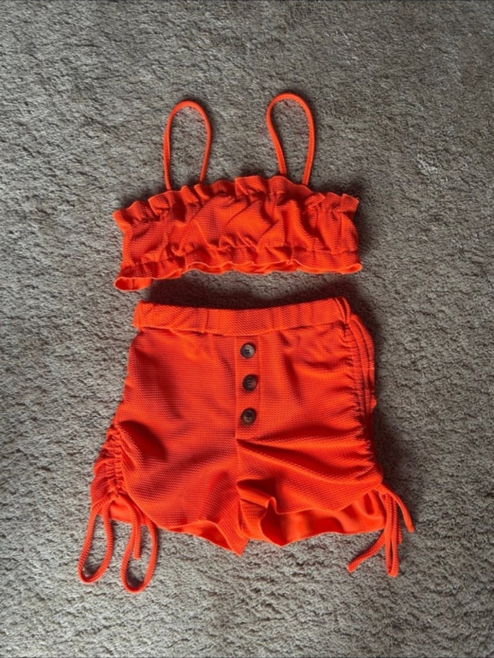 SHEIN Orange Ruffled Shorts Set